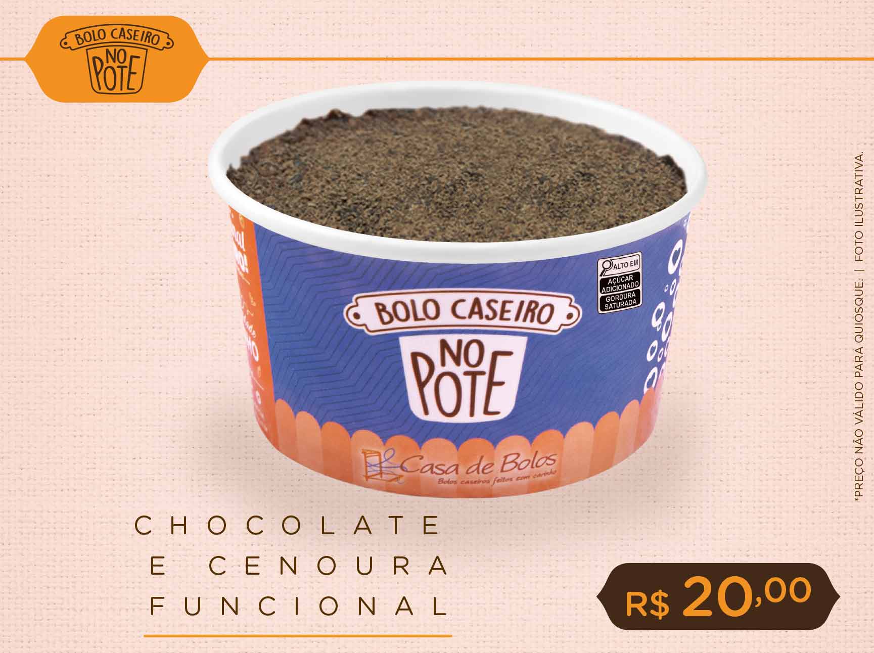 Chocolate e Cenoura Funcional  (Bolo caseiro no pote)